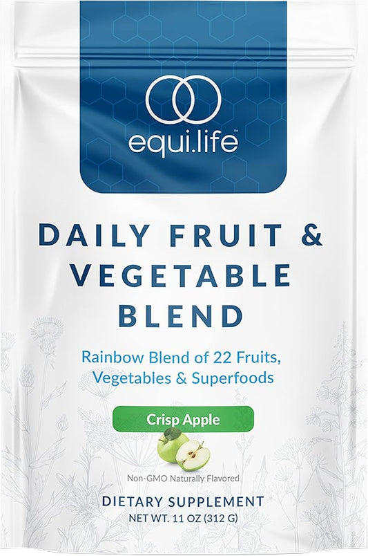 Equilife - Daily Fruit & Vegetable Blend, Fruits and Vegetables Supplements, Vitamin C, 9 Essential Amino Acids, Promotes Energy, Low-Sugar, Easy-to-Use, Vegan, Non-GMO (Crisp Apple, 30 Servings Bag)