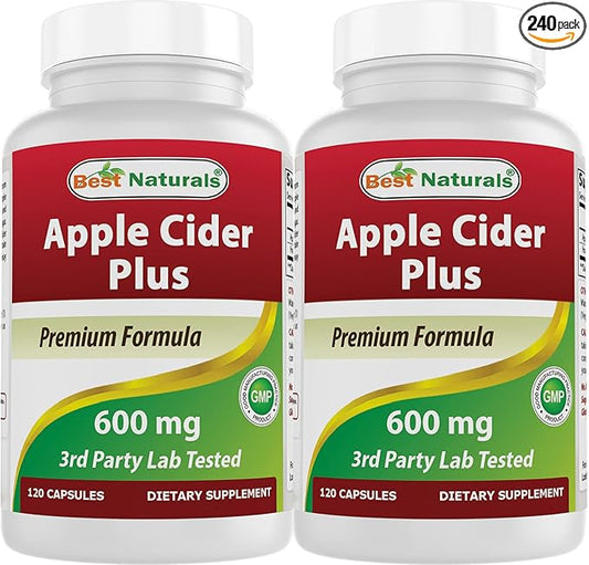 Best Naturals Apple Cider Vinegar Plus 600 Mg 120 Capsules - Vinegar Capsules for Healthier Digestion, Cleanse Body Naturally (Pack of 2)