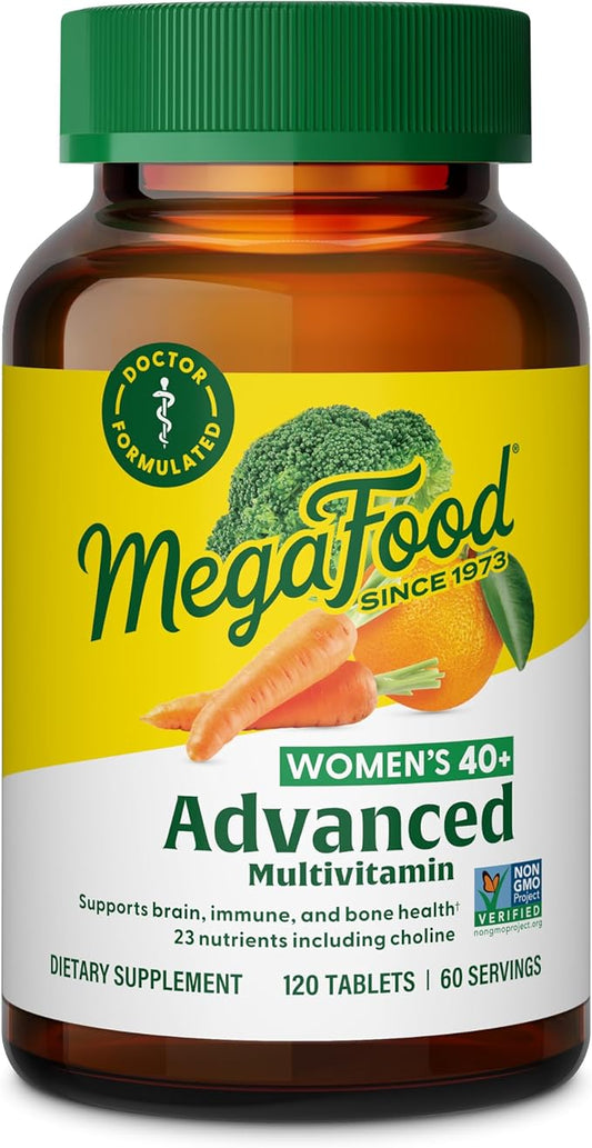 MegaFood Women's 40+ Advanced Multivitamin for Women - Dr Formulated - Vitamin B, Vitamin D3, Vitamin K2 & Choline - Energy Metabolism, Brain Health & Bone Health - Vegetarian - 120 Tabs (60 servings)