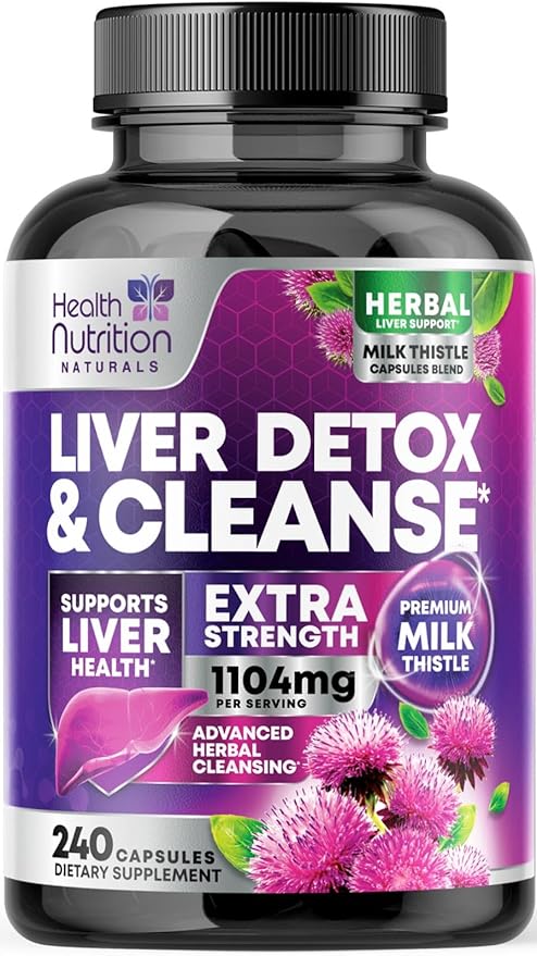 Gentle Liver Cleanse Detox & Repair Formula - Herbal Liver Support Supplement: Milk Thistle with Silymarin, Artichoke Extract, Dandelion, Beet, Chicory Root, & Turmeric for Liver Health - 240 Capsules