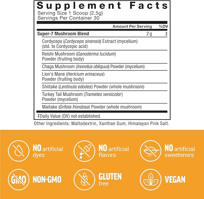 Force Factor Modern Mushrooms Powder, Mushroom Supplement to Support Energy, Focus, Immunity, & Digestion with Cordyceps, Turkey Tail, Chaga, Reishi, Lion’s Mane, Shiitake, Unflavored, 30 Servings