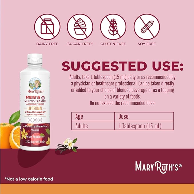 MaryRuth Organics Men's 40+ Multivitamin Liposomal with Hormonal Support | Ultra Absorption | Immune Support | Energy Supplement for Men | Non-GMO | Vegan | 15.22oz