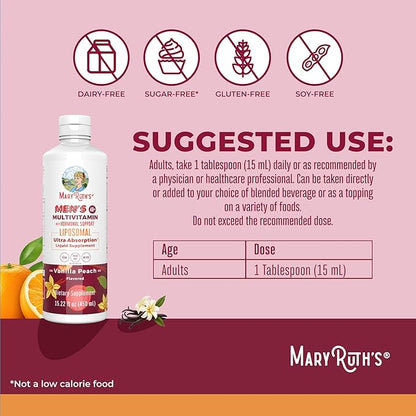 MaryRuth Organics Men's 40+ Multivitamin Liposomal with Hormonal Support | Ultra Absorption | Immune Support | Energy Supplement for Men | Non-GMO | Vegan | 15.22oz