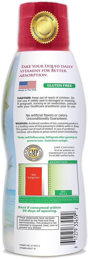 Tropical Oasis Adult Liquid Multivitamin -Liquid Multi-Vitamin and Mineral Supplement with 125 Total Nutrients Including; 85 Vitamins & Minerals, 23 Amino Acids, and 18 Herbs - 16 fl oz, 32 serv