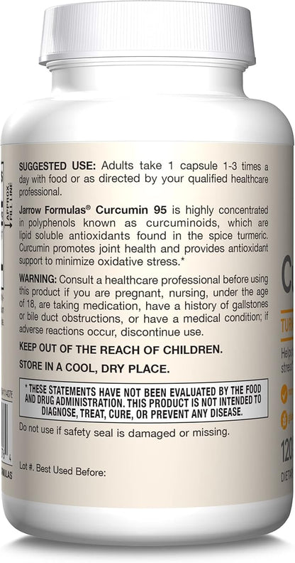 Jarrow Formulas Curcumin 95 500 mg, Turmeric Curcumin Extract for Antioxidant Support, Bone and Joint Support Dietary Supplement, 120 Veggie Capsules, Up to 120 Servings