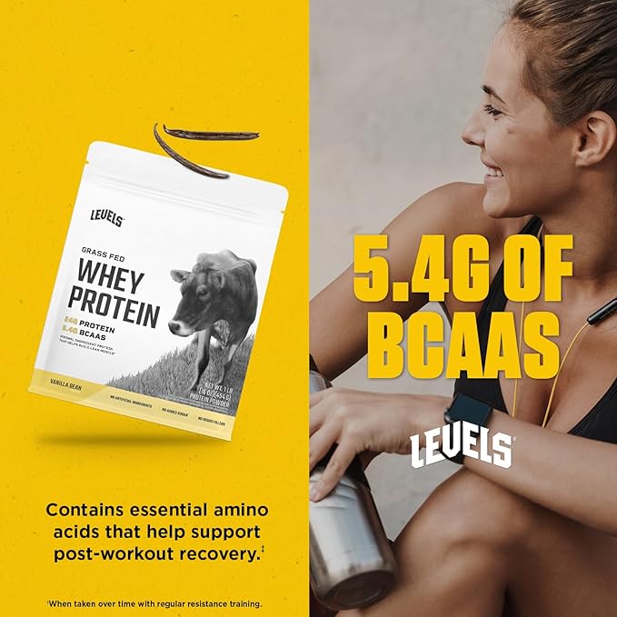 Levels Grass Fed Whey Protein Powder, No Artificials, 24G of Protein, Vanilla Bean, 1LB