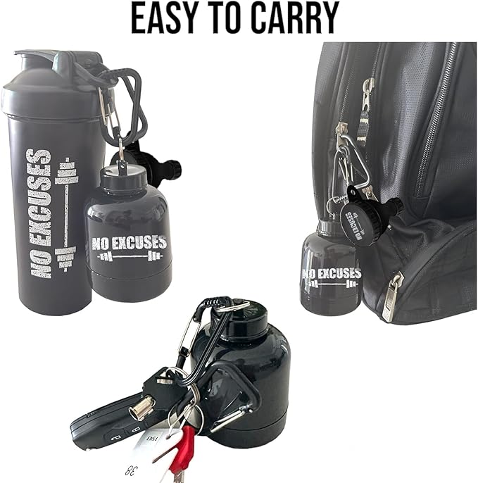 Protein Shaker Bottle, Shaker Bottles For Protein Mixes; Pre Workout With Protein Powder Container To Go, Protein Powder Travel Container & Gym Keychain Container Included.