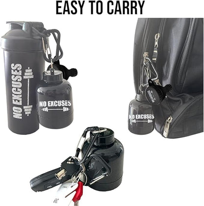 Protein Shaker Bottle, Shaker Bottles For Protein Mixes; Pre Workout With Protein Powder Container To Go, Protein Powder Travel Container & Gym Keychain Container Included.