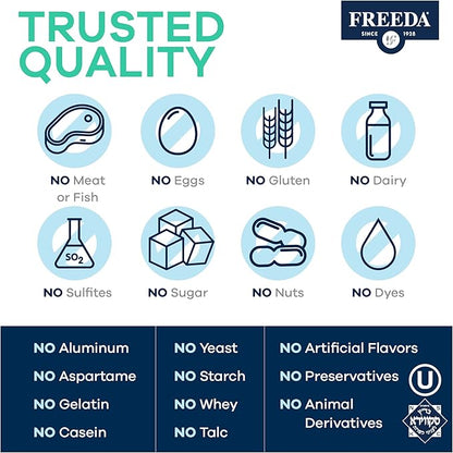 Freeda Calcium Gluconate - Kosher Vegan Calcium Supplement for Women & Men - Easy to Digest - Bone Health Supplement & Joint Support - Pure Calcium Supplement Without Vitamin D (100 Capsules)