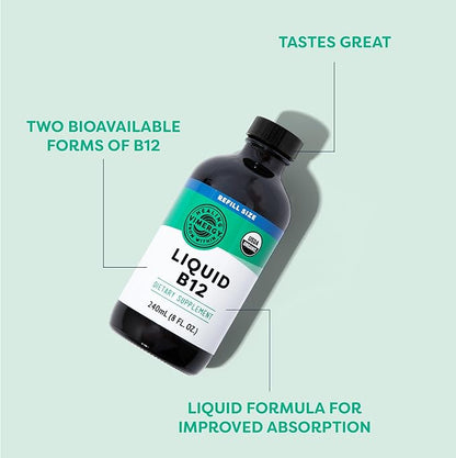 Vimergy Liquid B12 Refill – Fast-Absorbing Brain Support – Energy Support Supplement – USDA Certified Organic, Vegan, Non-GMO – 240 Servings (240 mL)