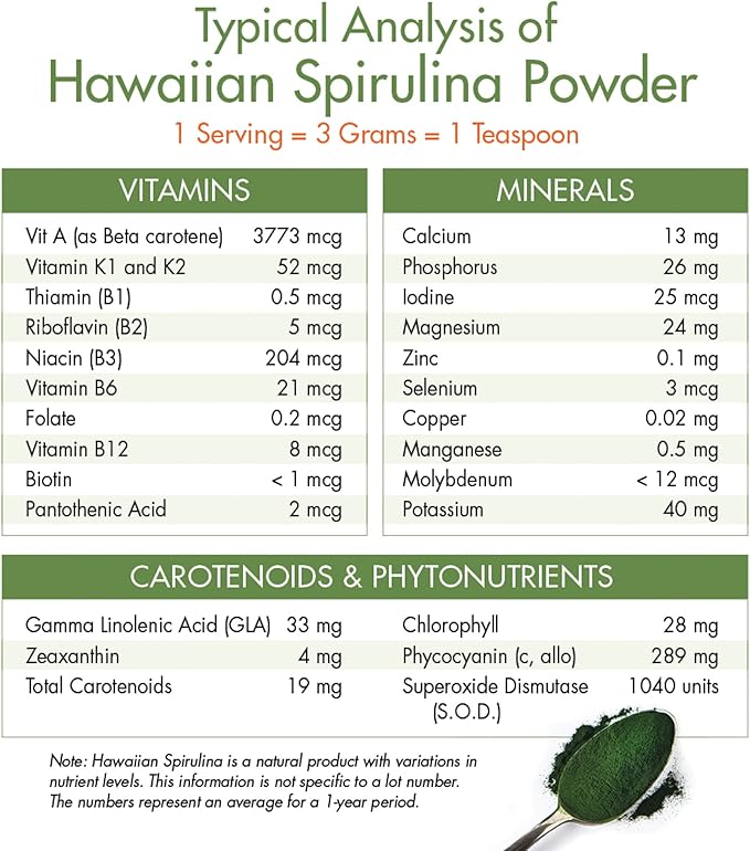 Nutrex Hawaii, Pure Hawaiian Spirulina Powder, Vegan, Supports Immune System, Heart, Cells and Energy, 5 Ounce