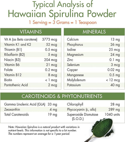 Nutrex Hawaii, Pure Hawaiian Spirulina Powder, Vegan, Supports Immune System, Heart, Cells and Energy, 5 Ounce