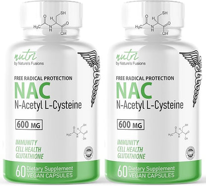 Nature's Fusions NAC Supplement N-Acetyl Cysteine - (2 Pack) NAC 600 mg - Anti Aging Supplement, Antioxidant Supplement, Liver and Lung Support, Boost Glutathione - N Acetyl Cysteine (120 Capsules)