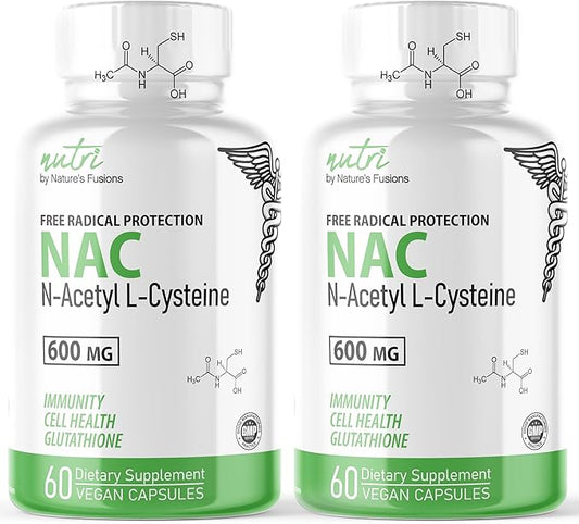 Nature's Fusions NAC Supplement N-Acetyl Cysteine - (2 Pack) NAC 600 mg - Anti Aging Supplement, Antioxidant Supplement, Liver and Lung Support, Boost Glutathione - N Acetyl Cysteine (120 Capsules)