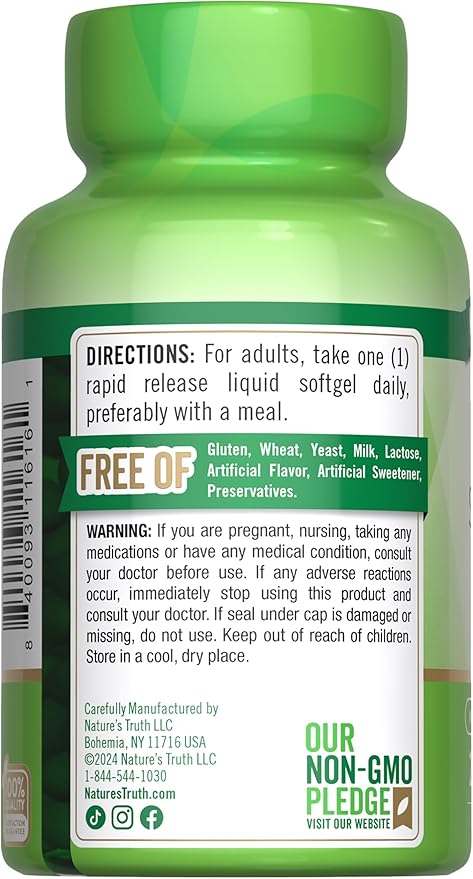 Nature's Truth Zinc 50mg with Vitamin C | 200 Liquid Softgels | Non-GMO & Gluten Free Supplement