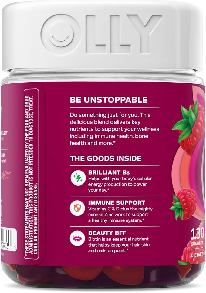 OLLY Women's Multivitamin Gummy, Vitamins A, D, C, E, Biotin, Folic Acid, Adult Chewable Vitamin, Berry Flavor, 65 Day Supply - 130 Count (Packaging May Vary)