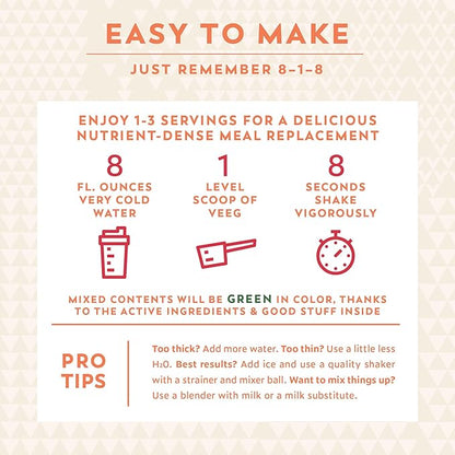 Veeg Meal Replacement Powder, All-in-One Plant-Based Protein Superfood with 50+ Superfoods & Vitamins, Organic Greens & Reds, MCT, Probiotics | Non GMO Vegan Protein Powder Vanilla, 15 Servings