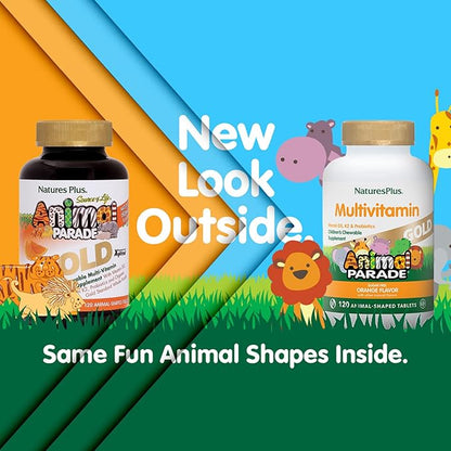 Natures Plus Animal Parade Gold Children's Multivitamin - Orange Flavor - 120 Chewable Tablets, Pack of 2 - Gluten Free - 120 Total Servings