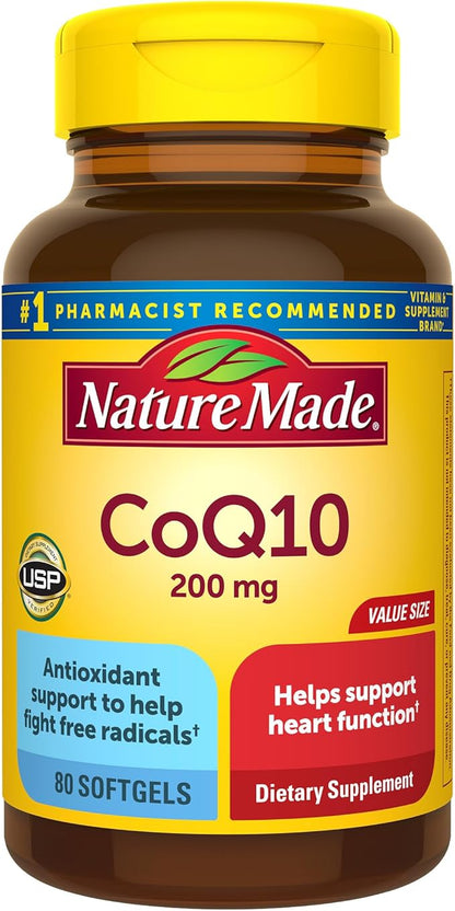 Nature Made CoQ10 200mg, Dietary Supplement for Heart Health Support, 80 Softgels, 80 Day Supply