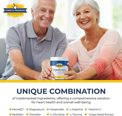 Simple Promise - VenoPlus 8 - Nitric Oxide Supplements for Men and Women - Beet Root Powder with Proprietary Blend - Beet Juice Powder for Blood Circulation, Heart Health