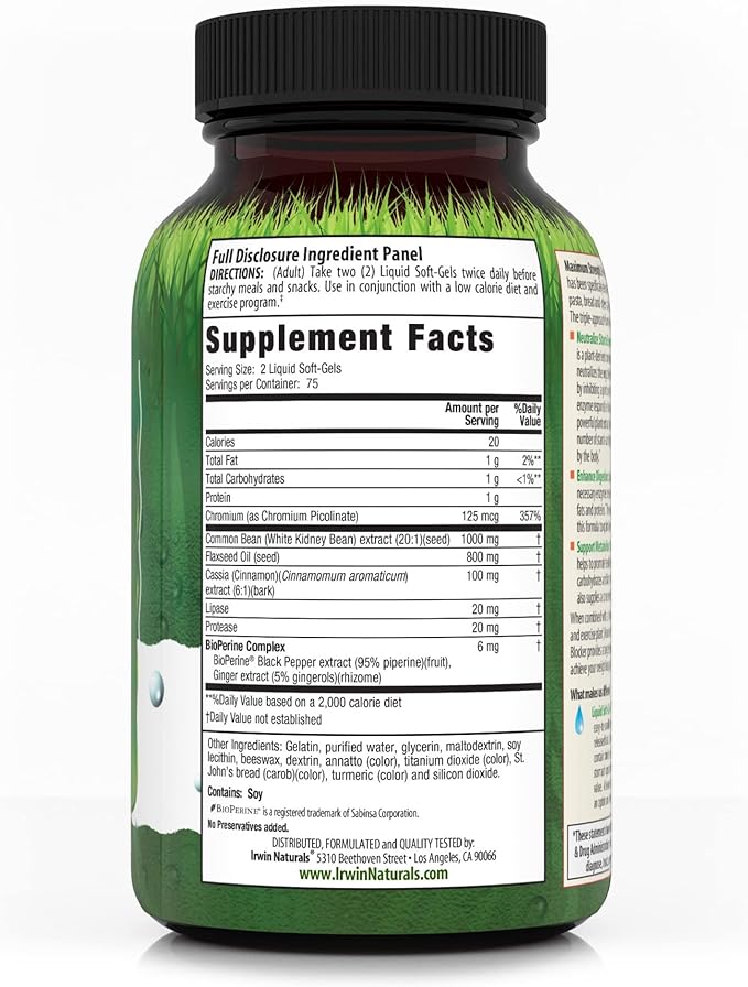 Irwin Naturals Maximum Strength 3-in-1 Carb Blocker - Neutralize Carbohydrates and Support Metabolism - 150 Liquid Softgels