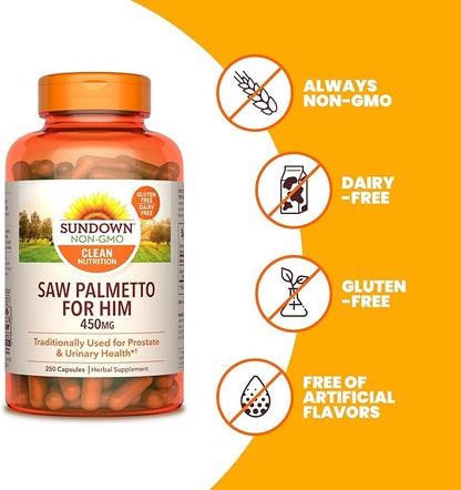 Sundown Saw Palmetto Supplement, Supports Men’s Health, 250 Capsules