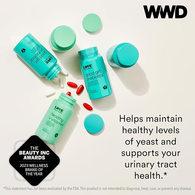 Love Wellness Good Girl Probiotics & Women's Healthy V Vitamin | Women's Vaginal Health Supplement | Vaginal Probiotics for Urinary Tract Health, pH Balance, Gut Health & Immune Support Supplement