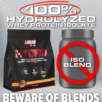 Labrada Hydro 100% Pure Hydrolyzed Whey Protein Isolate Powder, Lactose Free, Glutamine, Fastest Digesting Whey Available, Instant Mixing, Delicious Taste 45 Servings 4lb (Peanut Butter)