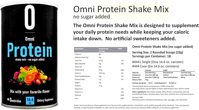 Omnitrition Omni Protein Shake Mix (No Sugar Added), Unflavored, 14.6 oz