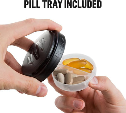 BlenderBottle Shaker Bottle with Pill Organizer and Storage for Protein Powder, ProStak System, 22-Ounce, Pebble Grey