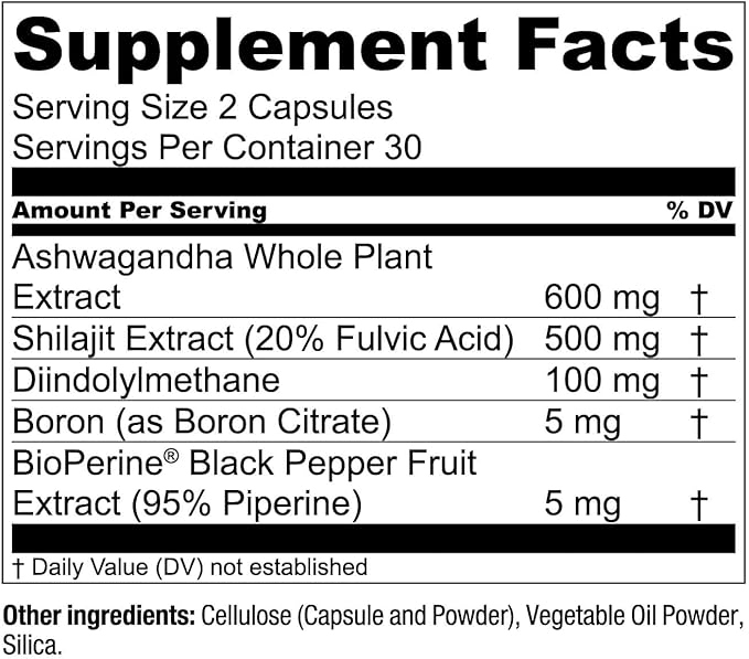 Essential Elements Male Health Supplement - Muscle Support & T-Health with DIM, Ashwagandha, Shilajit, More | T-Hero 60 Vegan Capsules