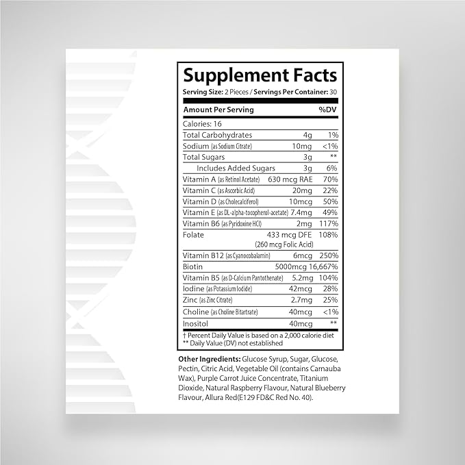 Hair Vitamins Gummies with Biotin 5000 mcg Vitamin A, C & E Support Hair Growth & Promotes Strong Hair, 60 Gummies Natural Raspberry & Blueberry Flavor - Non-GMO, Gluten Free