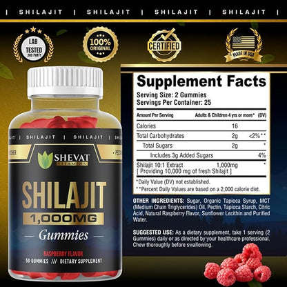 Authentic Himalayan Shilajit gummies 1000mg-Non GMO Raspberry cured pure shilajit gummies for Men&Women Shilajit Pure Himalayan organic Gummies with Trace Minerals&Fulvic Acid organic-Immunity Support