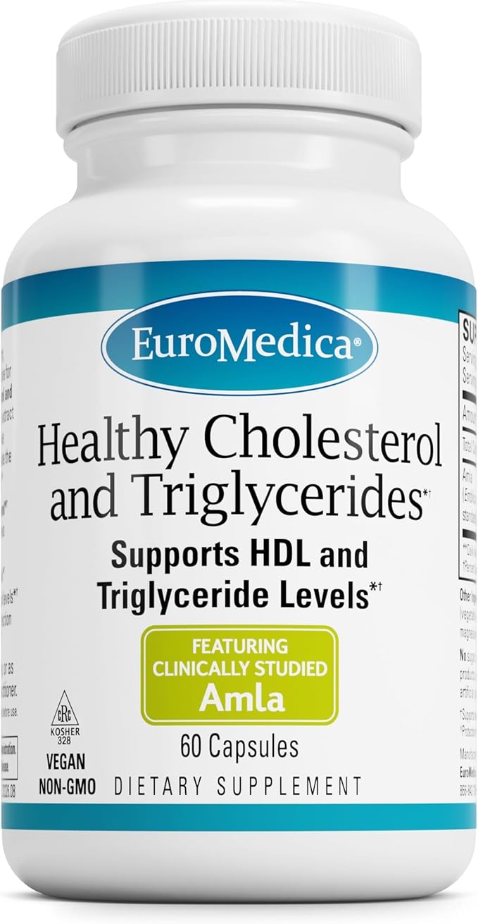 Euromedica Healthy Cholesterol and Triglycerides - 60 Capsules - Clinically Studied Amla - Supports Healthy HDL & Triglyceride Levels - Non-GMO, Vegan, Kosher - 30 Servings