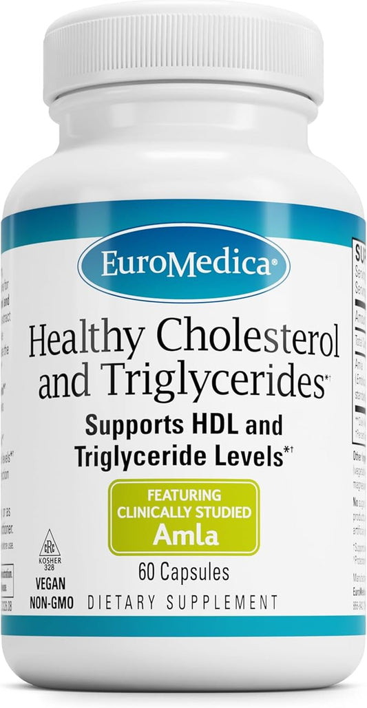 Euromedica Healthy Cholesterol and Triglycerides - 60 Capsules - Clinically Studied Amla - Supports Healthy HDL & Triglyceride Levels - Non-GMO, Vegan, Kosher - 30 Servings