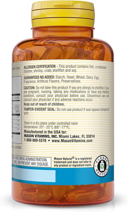 MASON NATURAL Glucosamine & Fish Oil Supplement with DHA & Omega 3 for Joint & Muscle Support, 1 Month Supply Softgel Pills