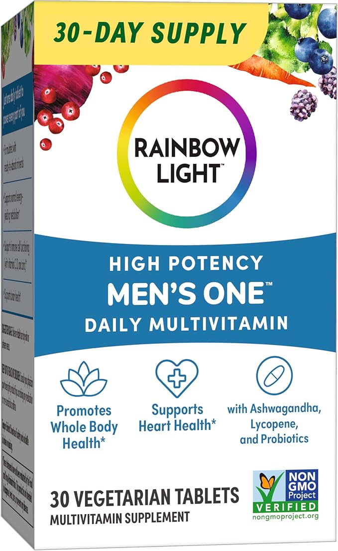 Rainbow Light Multivitamin for Men, Vitamin C, D & Zinc, Probiotics, Men's One Multivitamin Provides High Potency Immune Support, Non-GMO, Vegetarian, 30 Tablets