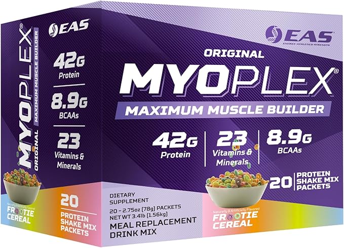 Original Myoplex Maximum Muscle Builder | Meal Replacement Protein Drink Mix | Quality Protein Blend | 42g Protein | 20 Individual Packets (Frootie Cereal)