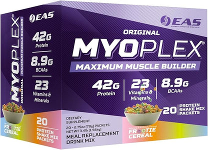 Original Myoplex Maximum Muscle Builder | Meal Replacement Protein Drink Mix | Quality Protein Blend | 42g Protein | 20 Individual Packets (Frootie Cereal)