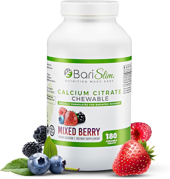 BariSlim Bariatric Calcium Citrate with Magnesium and Vitamin D Tabs - 500 mg of Calcium Citrate Per Serving - Formulated for Patients After Weight Loss Surgery | Mixed Berry (90 Servings)