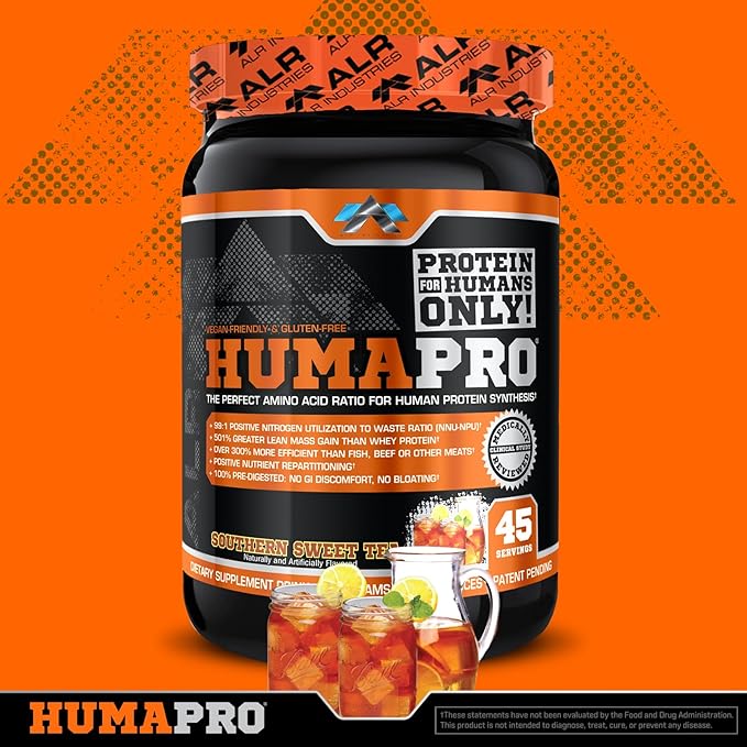 Humapro | Amino Acids Protein Matrix for Humans | 99% Utilization for Lean Muscle | Vegan, Gluten Free | 334g / 45 Servings (Southern Sweet Tea)