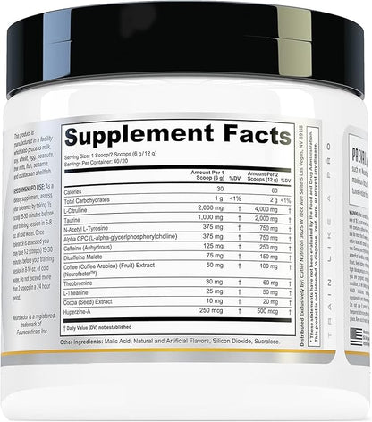 Prevail Pre Workout Powder with Nootropics Pre-Workout Drink for Men and Women Lazer Focus and Energy Stim Pre Workout with L-Citrulline Alpha GPC and L Tyrosine , 40 Scoops (Tropical Punch)