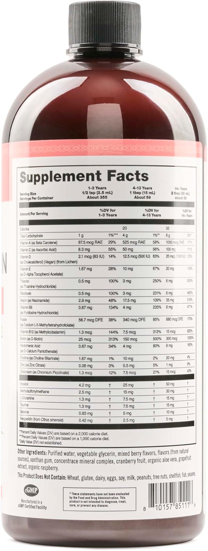 NatureWise Liquid Multivitamin for Women, Men, Kids, The Whole Family - Vegan, Sugar Free - Minerals for Beauty, Immune Health, Energy with Methylated B12 & Folate - Non-GMO - 30 fl oz(887 mL)