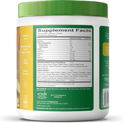 Amazing Grass Greens Blend Digest: Super Greens Powder Smoothie Mix for Digestion Support with Organic Spirulina, Chlorella, Beet Root Powder, Digestive Enzymes & Probiotics, 30 Servings