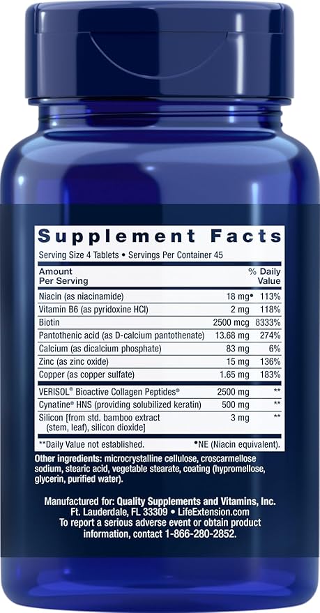 Life Extension Hair, Skin & Nails Collagen Plus Formula, 180 Tablets (Pack of 2)