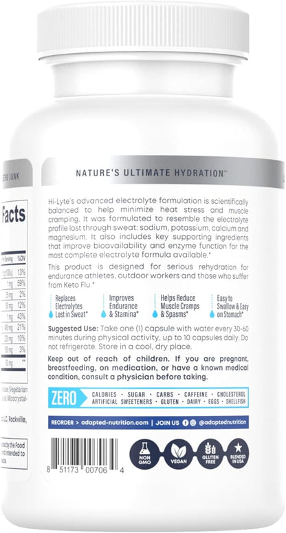 Hi-Lyte Electrolyte Replacement Capsules | Rapid Rehydration Supplement | Vegan & Keto Friendly | Gentle on Stomach | Magnesium, Potassium, Sodium | 100 Capsules