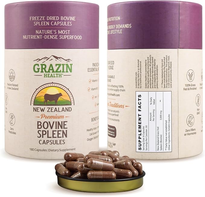 Grass Fed Bovine Spleen: 3000 Mg per Serving (30 Servings)