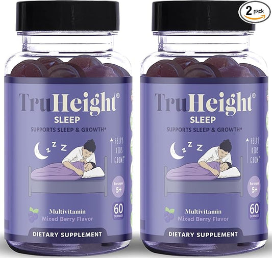TruHeight Sleep Gummies - Kids & Teen Natural Sleep Aid for Growth & Development - Endorsed by Pediatricians - Kids Melatonin Gummy - Melatonin, Ashwagandha, L Theanine, Lemon Balm, Ages 4+