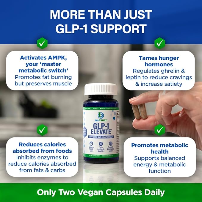 GLP1 Elevate - GLP-1 Supplement for Weight Loss | Natural Production Booster | Appetite Control | Clinically Studied Ingredients | 8.8 lbs Avg Weight Loss in 8 Weeks | 30 Servings