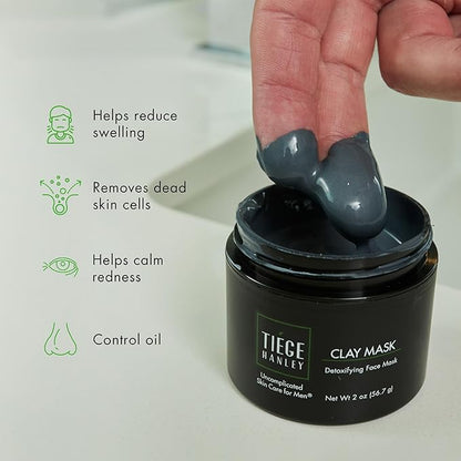 Tiege Hanley Mens Detoxifying Facial Clay Mask & Exfoliating Face Scrub Set, Detox Bundle - Deep Pore Cleansing Facial & Body Mask - Facial Scrub Exfoliator for Men that Reduces Appearance of Pores